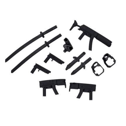 Pack de accesorios y armas tácticas para figuras Dummy 13 impresas en 3D.