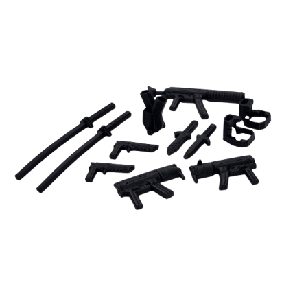 Pack de accesorios y armas tácticas para figuras Dummy 13 impresas en 3D.